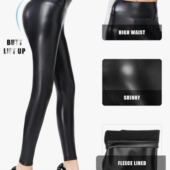 High Waisted Faux Leather Leggings - Picture 3 of 4